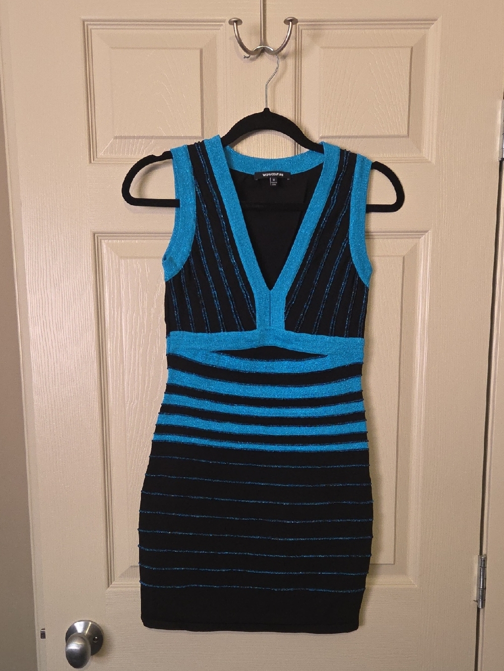 WOW couture Black Dress with Sparkling Teal Trim